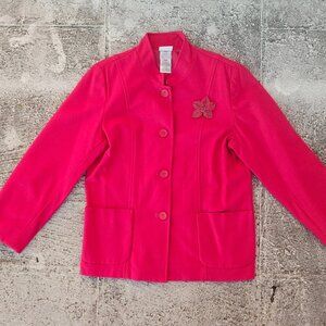 White Stag Women Blazer Jacket Pink Fleece Front Button Coat Size M 8-10